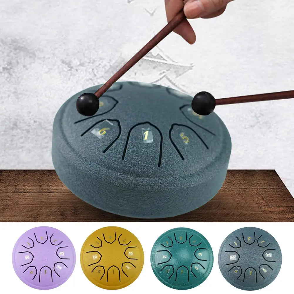 4.5 Inch 8 Tone Steel Tongue Drum Mini Hand Pan Drums Drumsticks Music Tambourine Drum with Accessories Instrument