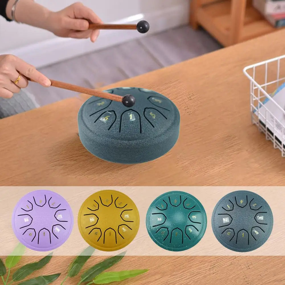 4.5 Inch 8 Tone Steel Tongue Drum Mini Hand Pan Drums Drumsticks Music Tambourine Drum with Accessories Instrument